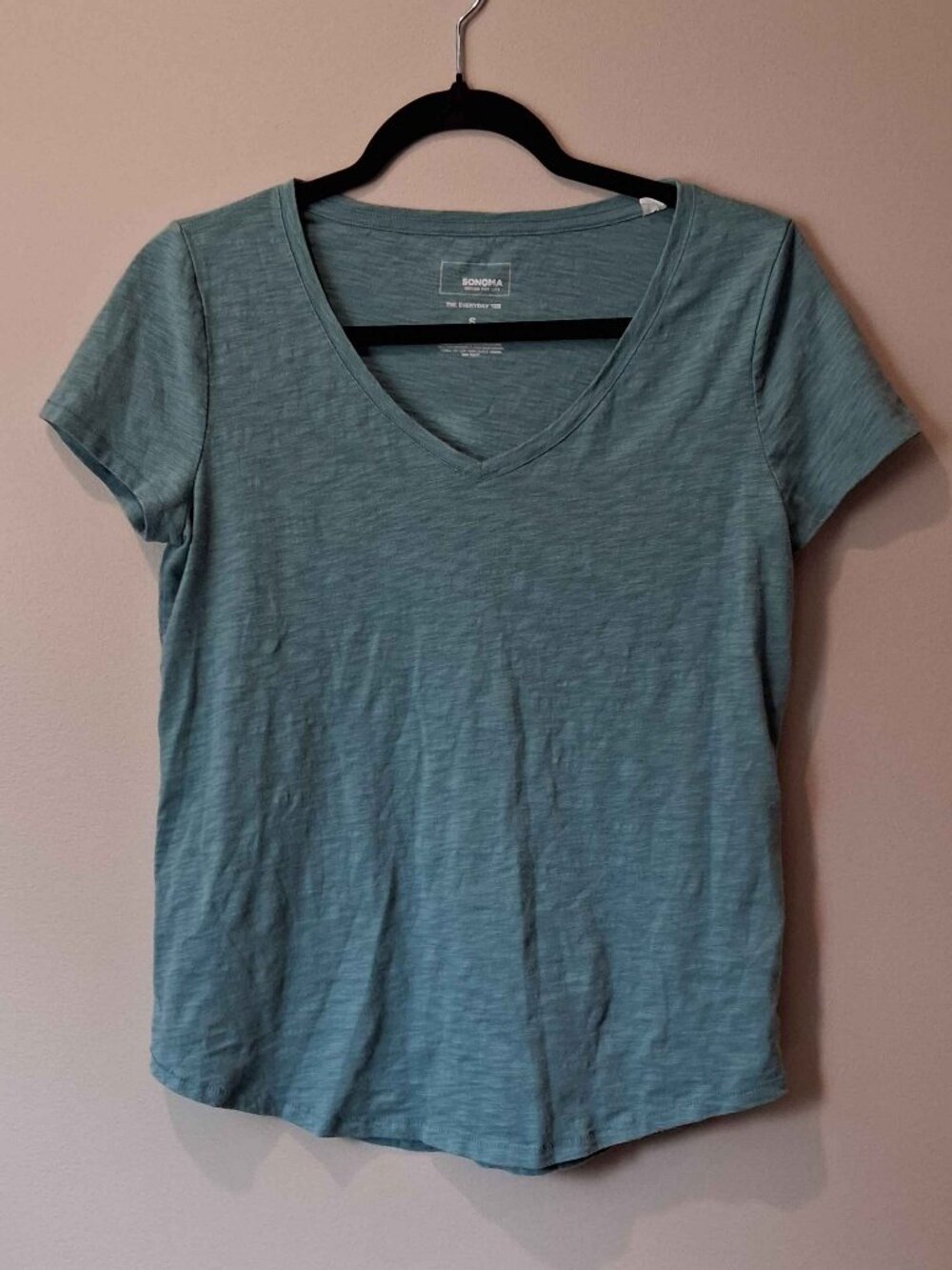 Sonoma Blueish Green Teal Vneck Short Sleeve Everday Tee T-Shirt Size Small